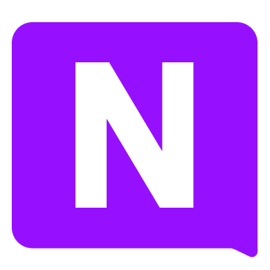 Nomi AI logo with a white letter N on a purple speech bubble